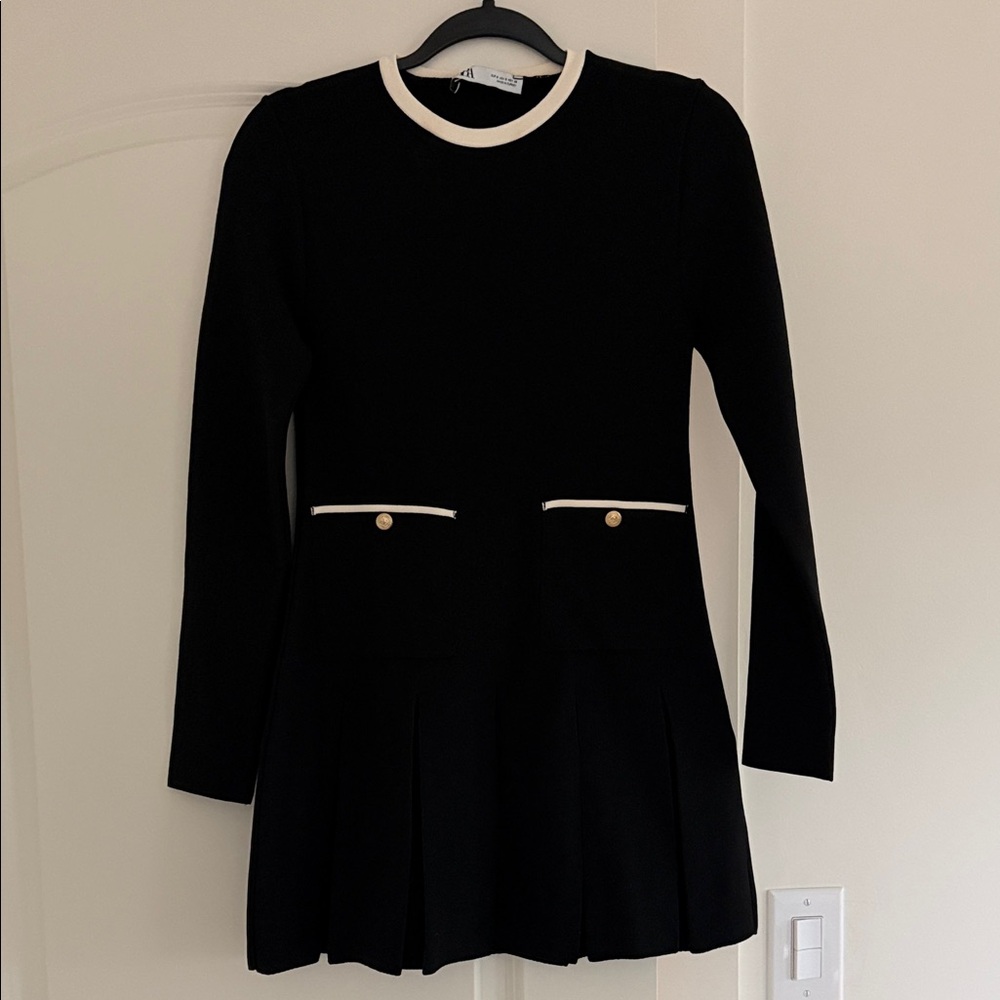 Zara Black Dress with Cream Accents